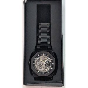 Forsining Automatic Skeleton Watch Tested Working Black Metal Band
